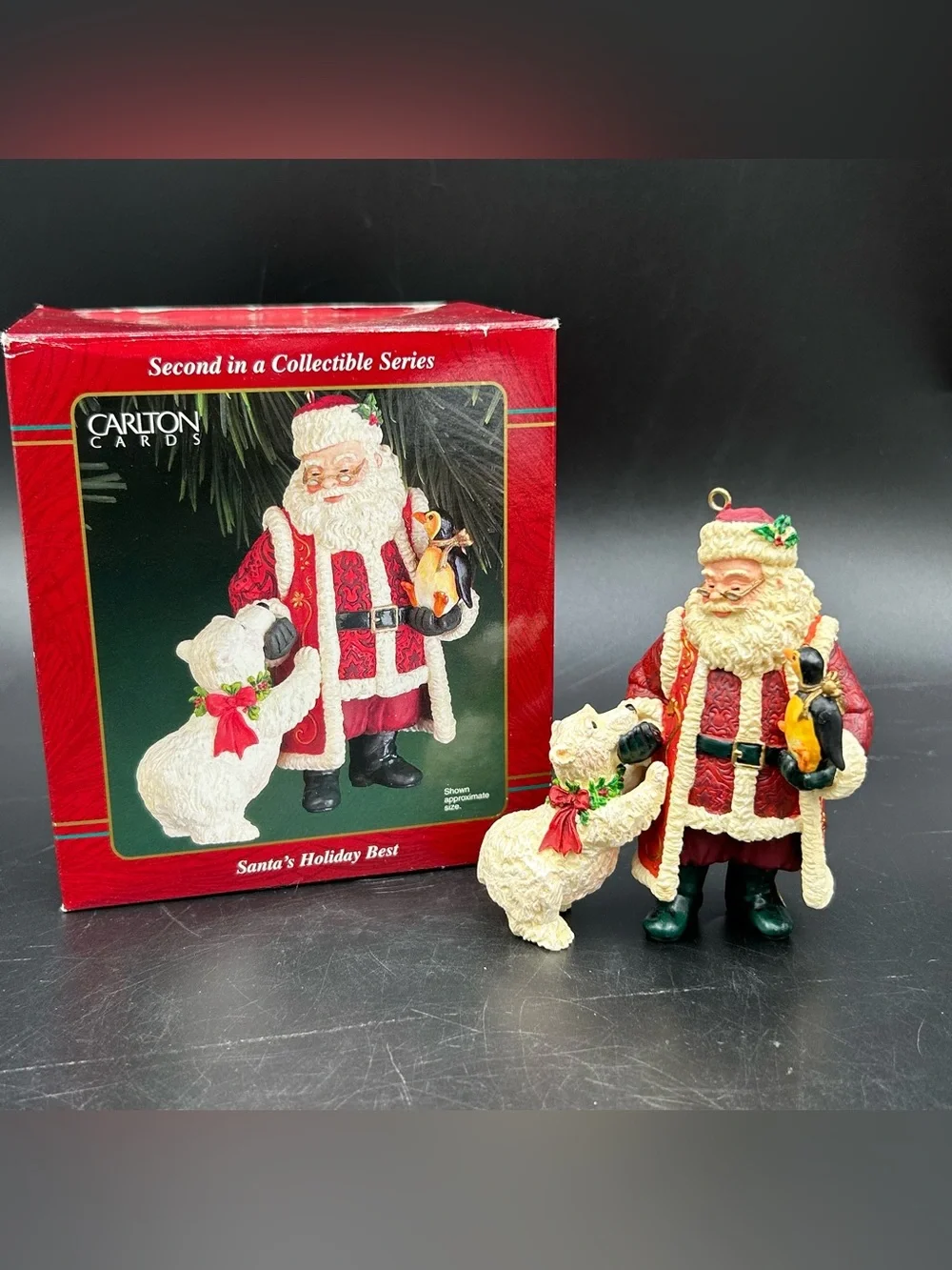 Carlton Cards Santa’s Holiday Best Ornament 2000 Polar Bear Penguin Boxed